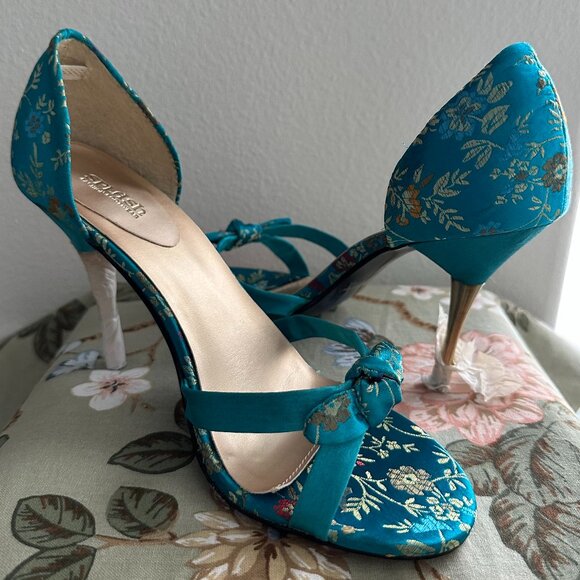 NWT | Splash Fashion Turquoise Satin Floral Heels | Size 7 - Picture 1 of 9